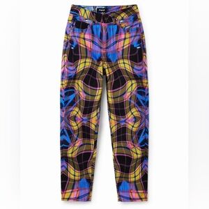 Desigual María Escoté Psychedelic Tartan Plaid Mom Trousers 100% Cotton Pants